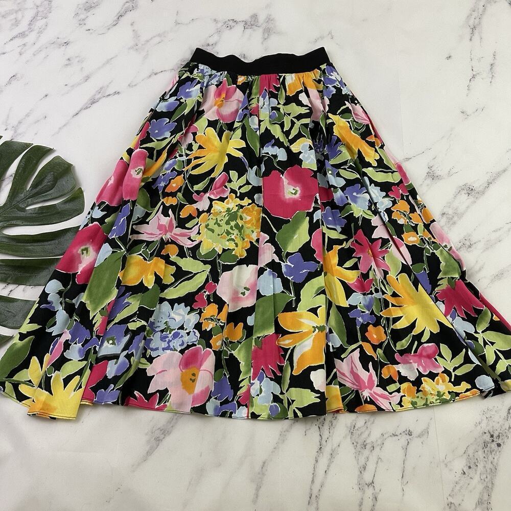 Bowie Boynton Womens Vintage 90s A-Line Skirt Size S Pink Black Floral Pockets
